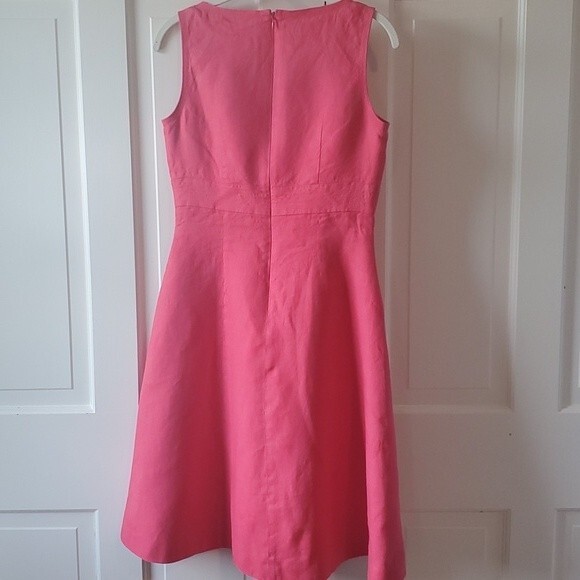TALBOTS CLASSIC SLEEVELESS FIT & FLARE DRESS PINK CORAL 100% IRISH LINEN CAREER - Picture 4 of 9